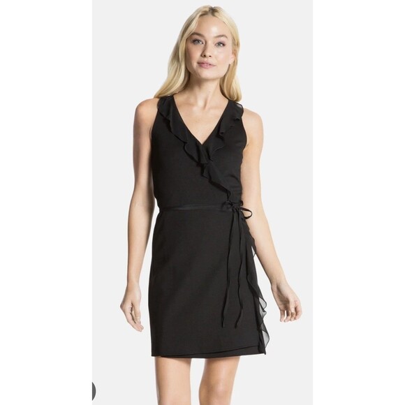 CHLOE COLETTE Bliss Wrap Mini Dress Vest black ruffle Size M Goth Luxe Styling - Picture 1 of 7